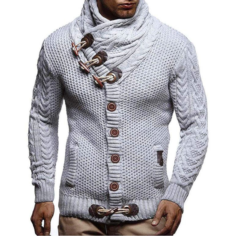 Herren Strickjacke mit kreativer Knopfleiste und hohem Kragen Drune