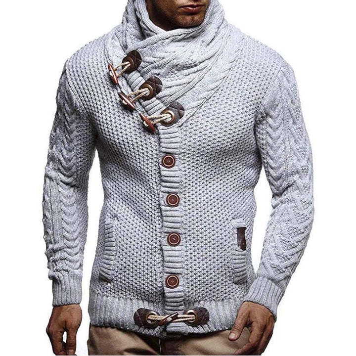 Herren Strickjacke mit kreativer Knopfleiste und hohem Kragen Drune