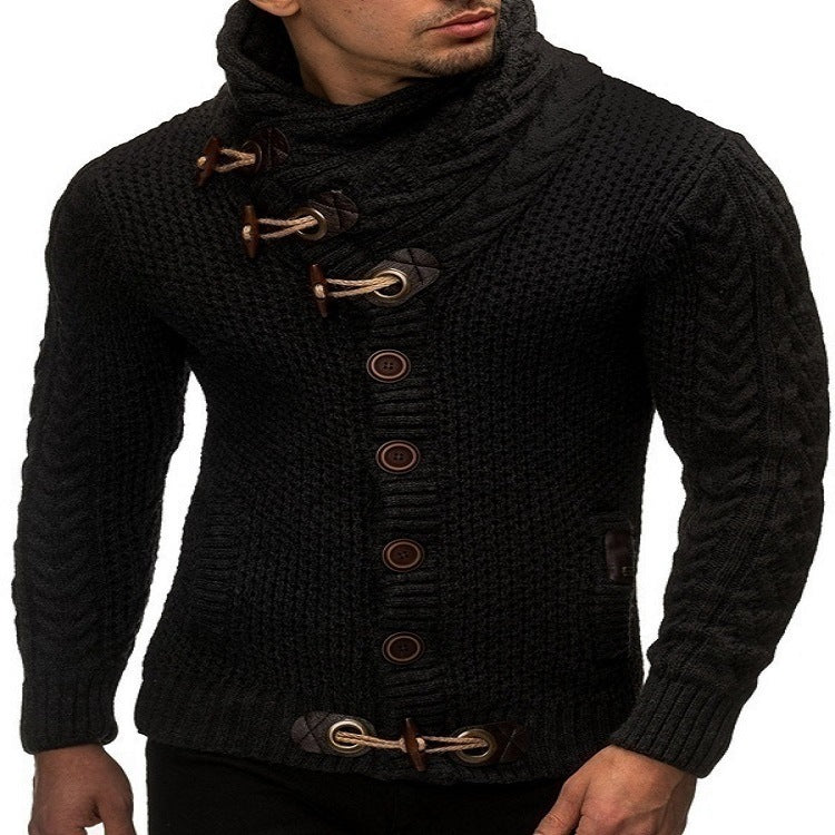 Herren Strickjacke mit kreativer Knopfleiste und hohem Kragen Drune