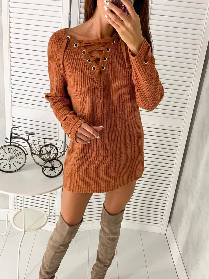 Damen Grobstrickpullover mit Schnürung und modischen Details Drune