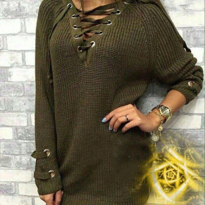 Damen Grobstrickpullover mit Schnürung und modischen Details Drune