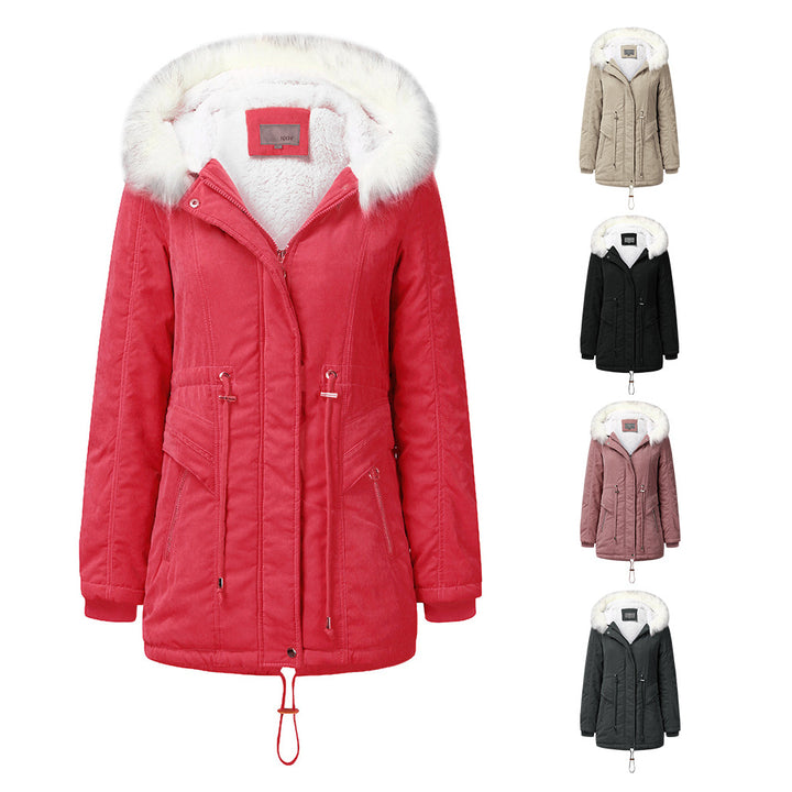 Damen modischer Winterparka mit abnehmbarem Kunstfellkragen und verstellbarem Taillenzug Drune