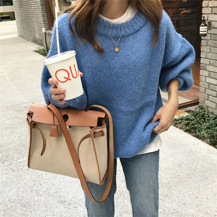 Damen Kuscheliger Oversized Pullover aus sanfter Strickqualität Drune