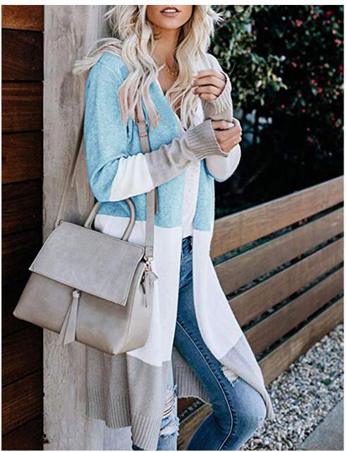Damen modischer Strickcardigan mit farblichen Blockstreifen Drune