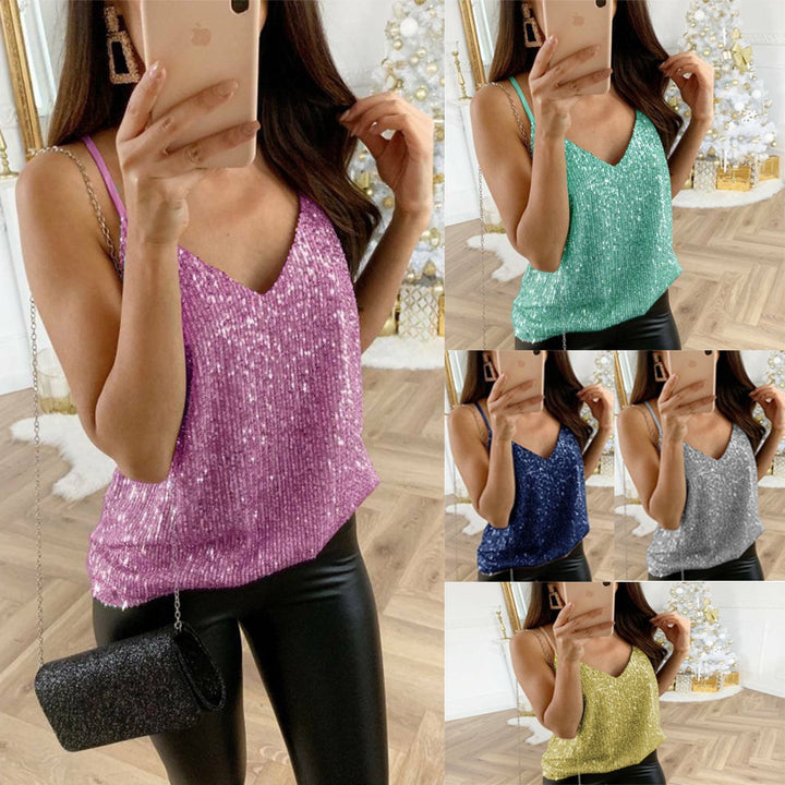 Damen Glamouröses Trägershirt mit Pailletten Drune