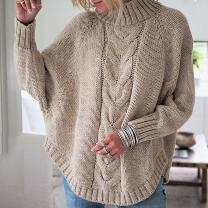 Damen Grobstrickpullover mit tiefem Rollkragen und raffiniertem Zopfmuster Drune