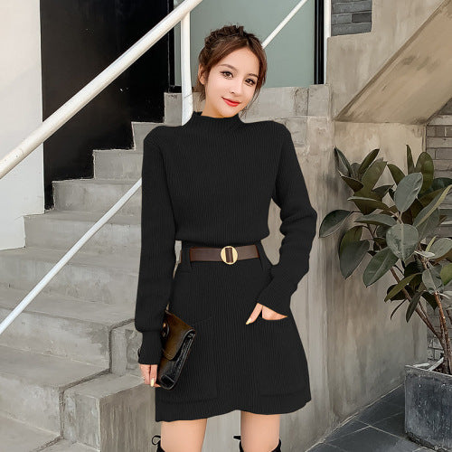 Damen Strickkleid mit hochgeschlossenem Kragen und praktischen Taschen Drune