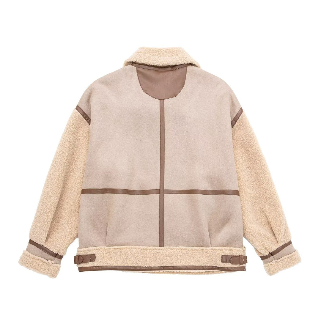 Drune | Shearling Pilotenjacke - PU-Lederausschnitt - Asymmetrischer Reißverschluss - Winter unverzichtbar