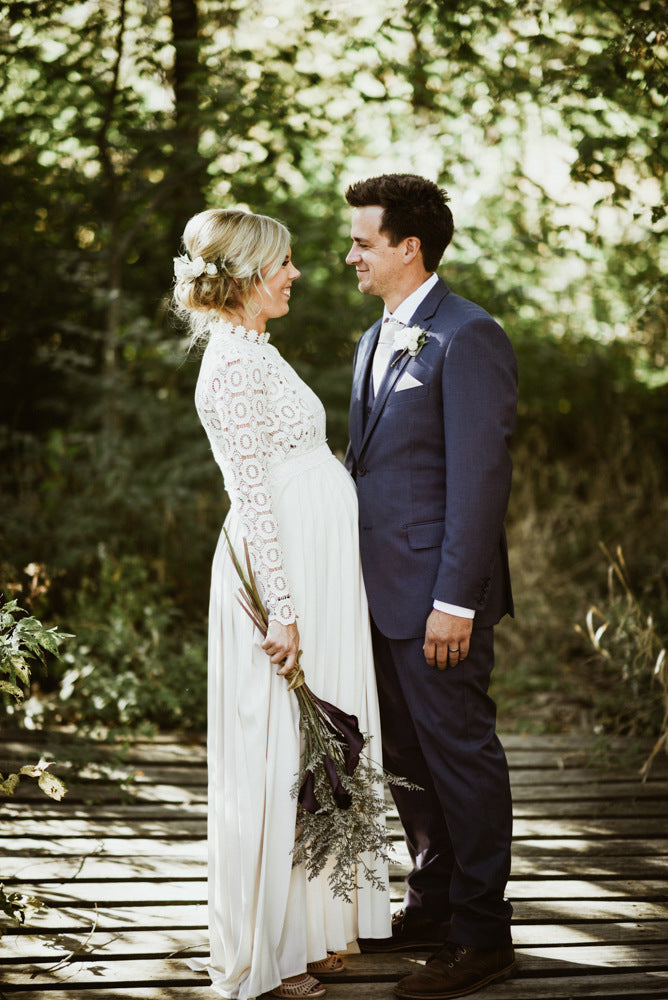 Elegantes Umstandskleid mit Spitze und langen Ärmeln für Damen Drune