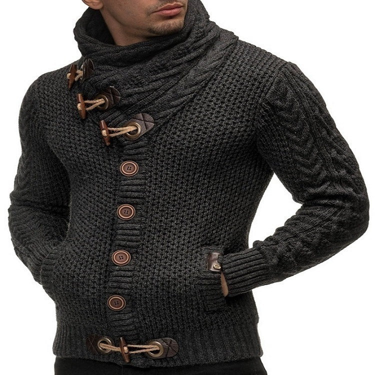 Herren Strickjacke mit kreativer Knopfleiste und hohem Kragen Drune