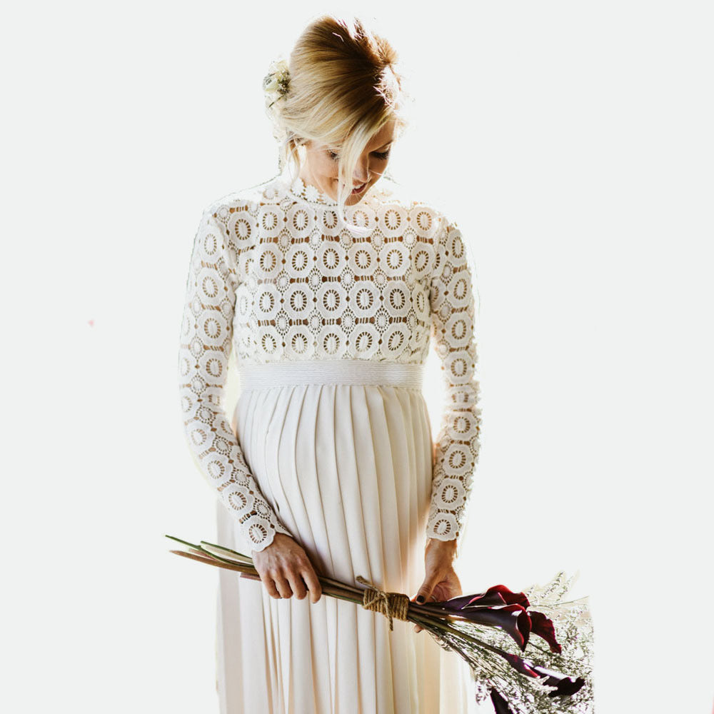 Elegantes Umstandskleid mit Spitze und langen Ärmeln für Damen Drune