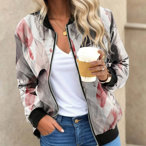 Drune | Blumengemusterte Bomberjacke mit Federprint Polyester Elegant und Lässig