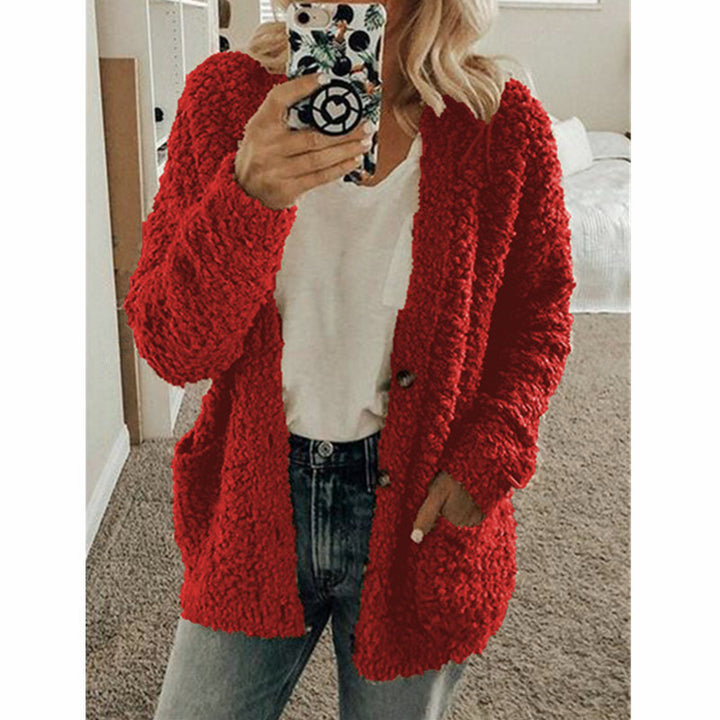 Damen nan locker geschnittener Teddy-Flausch-Cardigan mit dezenter Knopfleiste und aufgesetzten Eingrifftaschen Drune