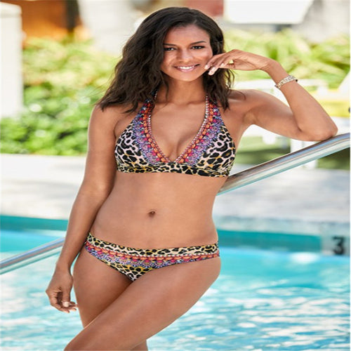 Damen Triangel-Bikini-Set mit auffälligen Mustern und verstellbaren Bindebändern Drune