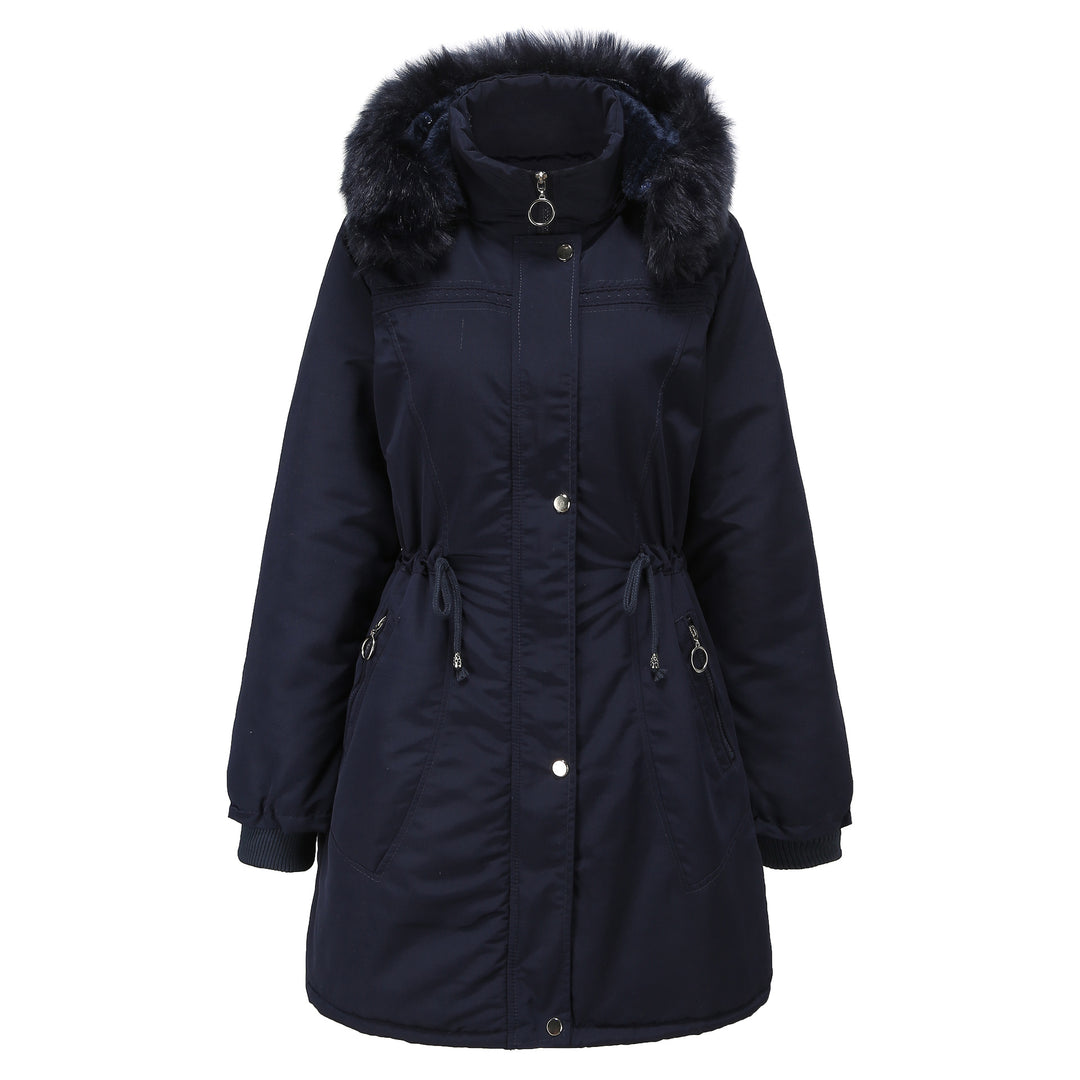 Damen stylische Parka-Jacke mit abnehmbarem Kunstfell und taillierbarem Kordelzug Drune