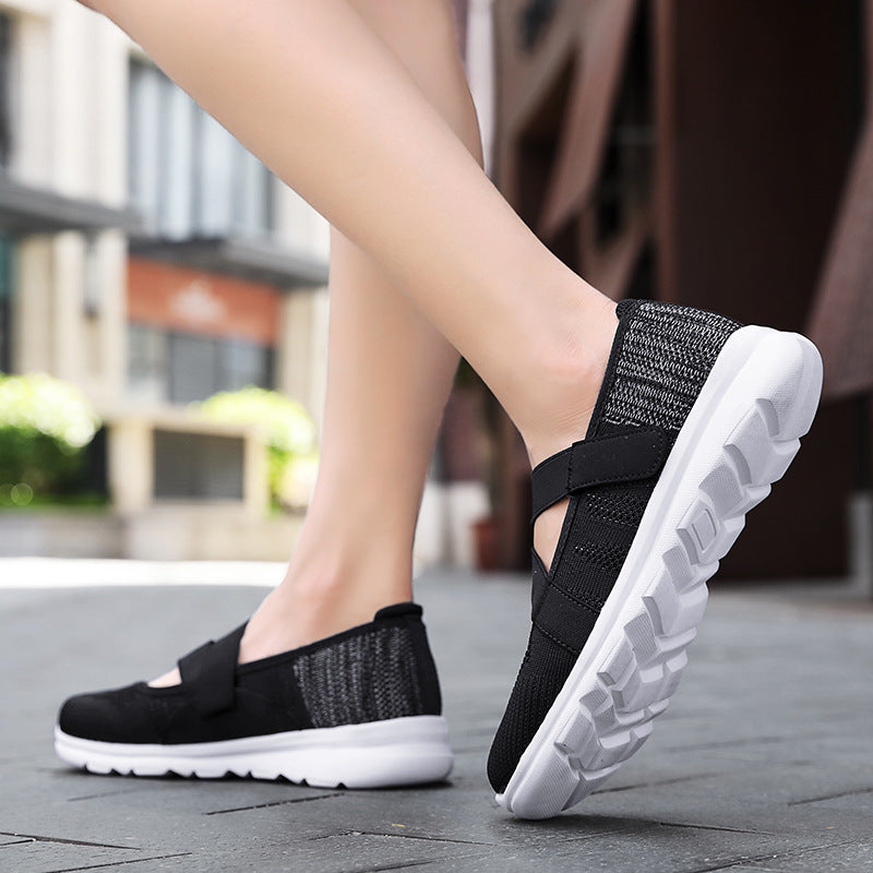 Damen nan atmungsaktive Strick-Ballerina mit verstellbarem Klettverschluss und dämpfender Laufsohle Drune