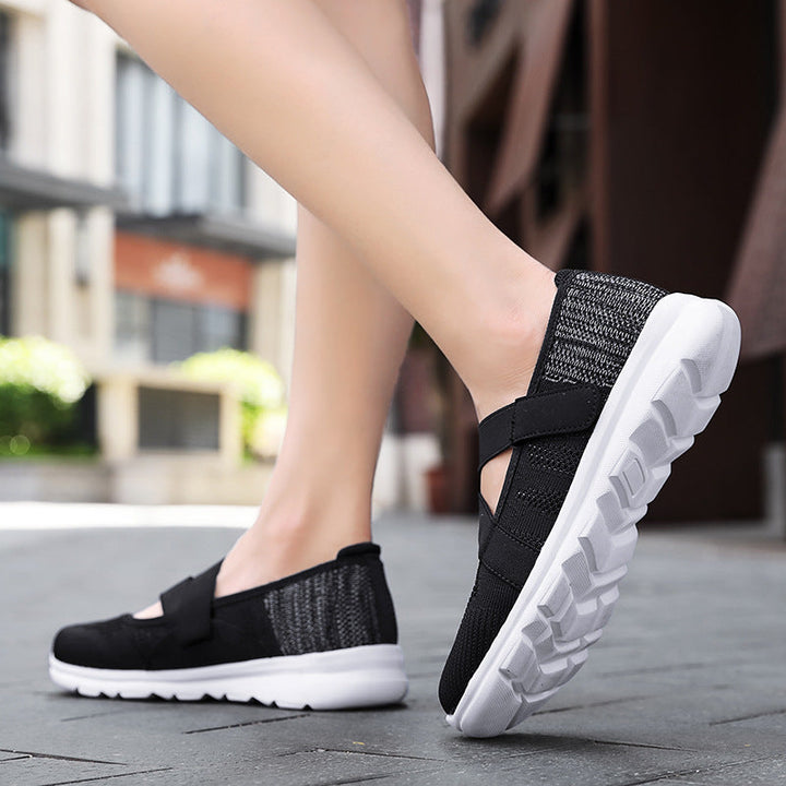 Damen nan atmungsaktive Strick-Ballerina mit verstellbarem Klettverschluss und dämpfender Laufsohle Drune