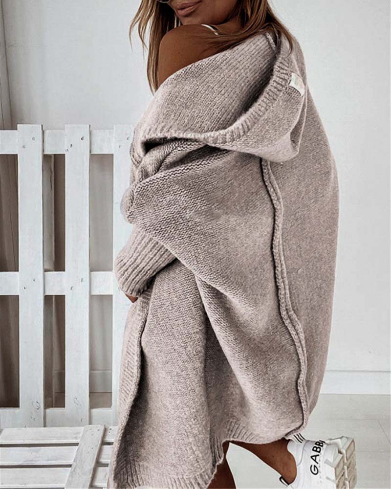 Drune | Schlichte Einfarbige Strickjacke mit Fledermaus Kapuze