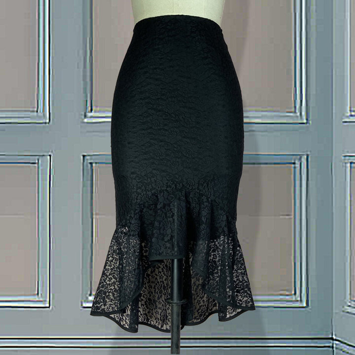 Damen eleganter Wickelrock mit filigranem Spitzenbesatz Drune