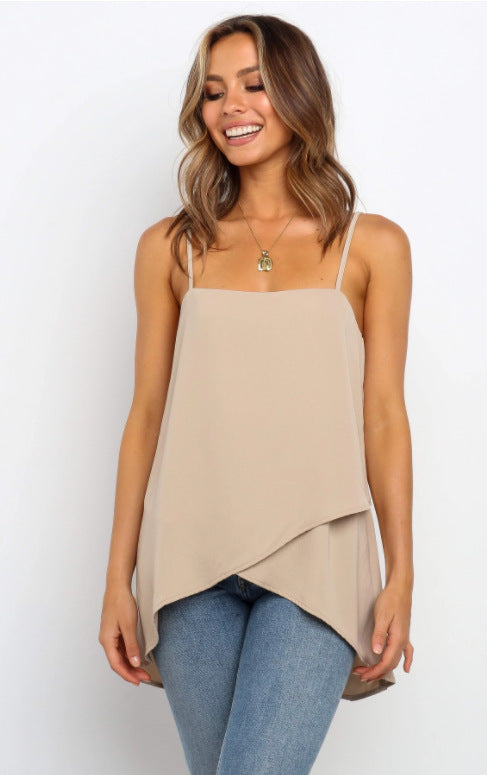 Damen asymmetrisches Chiffon-Oberteil mit feinen Spaghetti-Trägern Drune