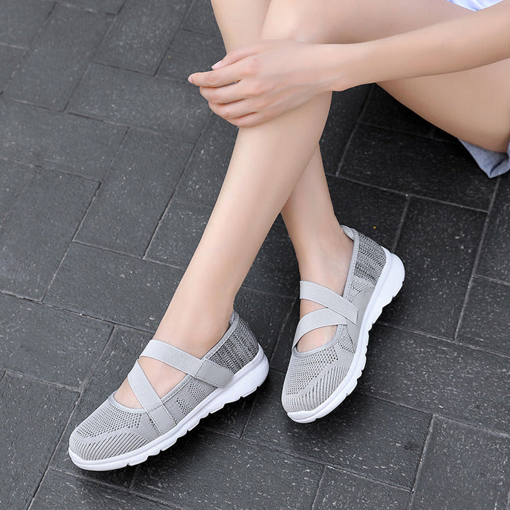 Damen nan atmungsaktive Strick-Ballerina mit verstellbarem Klettverschluss und dämpfender Laufsohle Drune