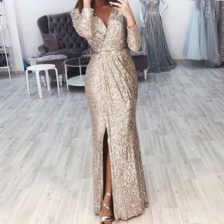 Damen Maxi-Kleid mit funkelndem Glitzer und weitem Rock Drune