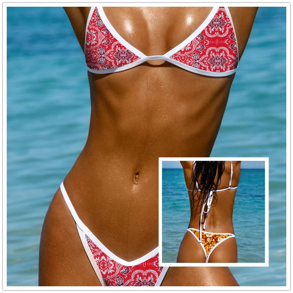 Damen Triangel-Bikini mit floralem Design und schmalen Trägern Drune
