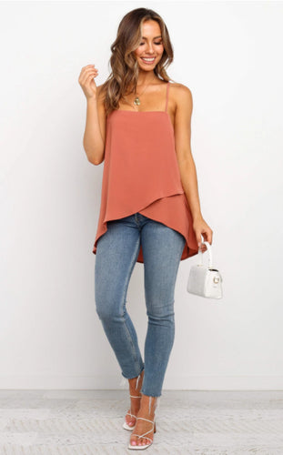 Damen asymmetrisches Chiffon-Oberteil mit feinen Spaghetti-Trägern Drune