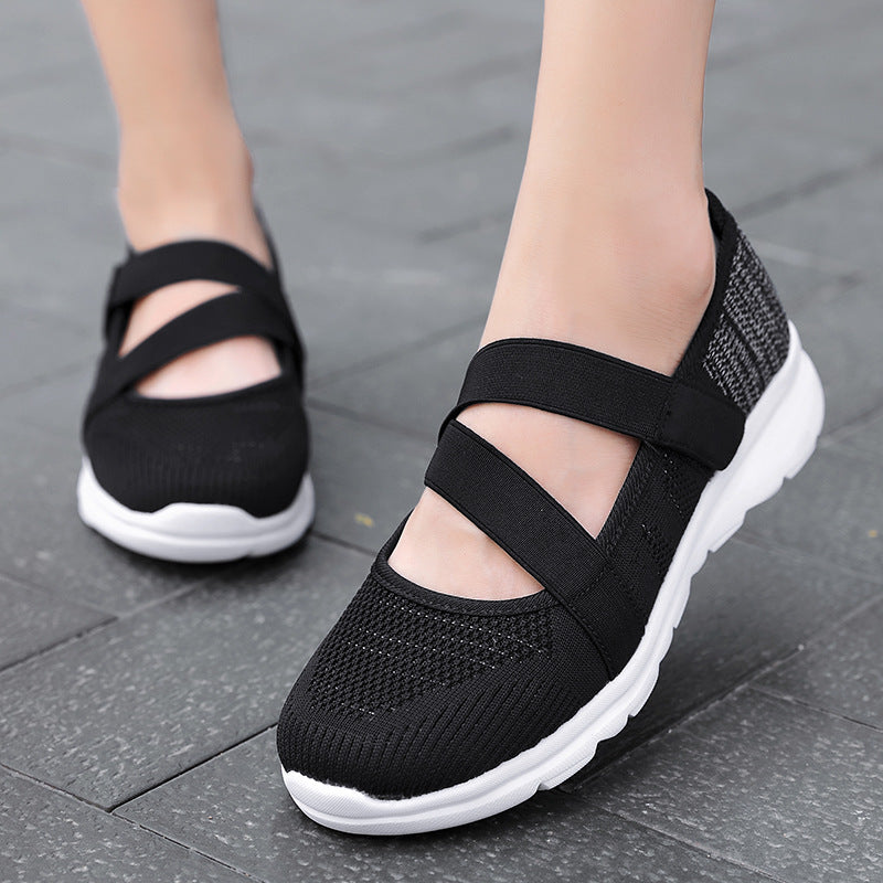 Damen nan atmungsaktive Strick-Ballerina mit verstellbarem Klettverschluss und dämpfender Laufsohle Drune