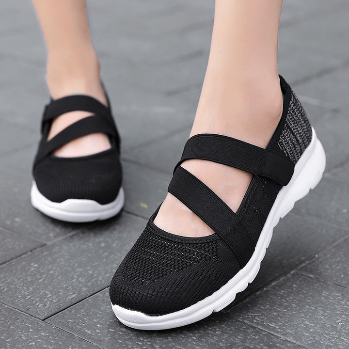 Damen nan atmungsaktive Strick-Ballerina mit verstellbarem Klettverschluss und dämpfender Laufsohle Drune