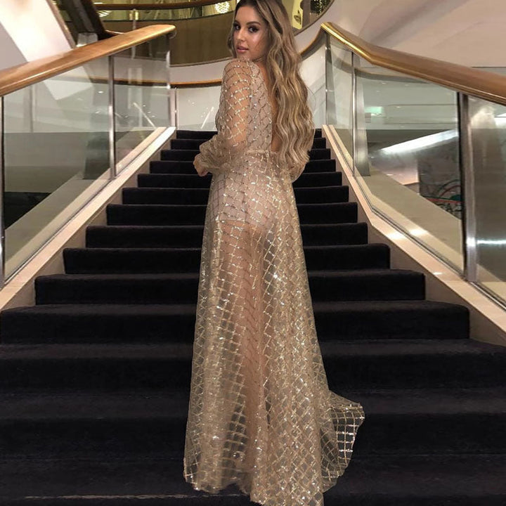 Damen Elegantes Transparenzkleid mit glanzvollen Akzenten Drune