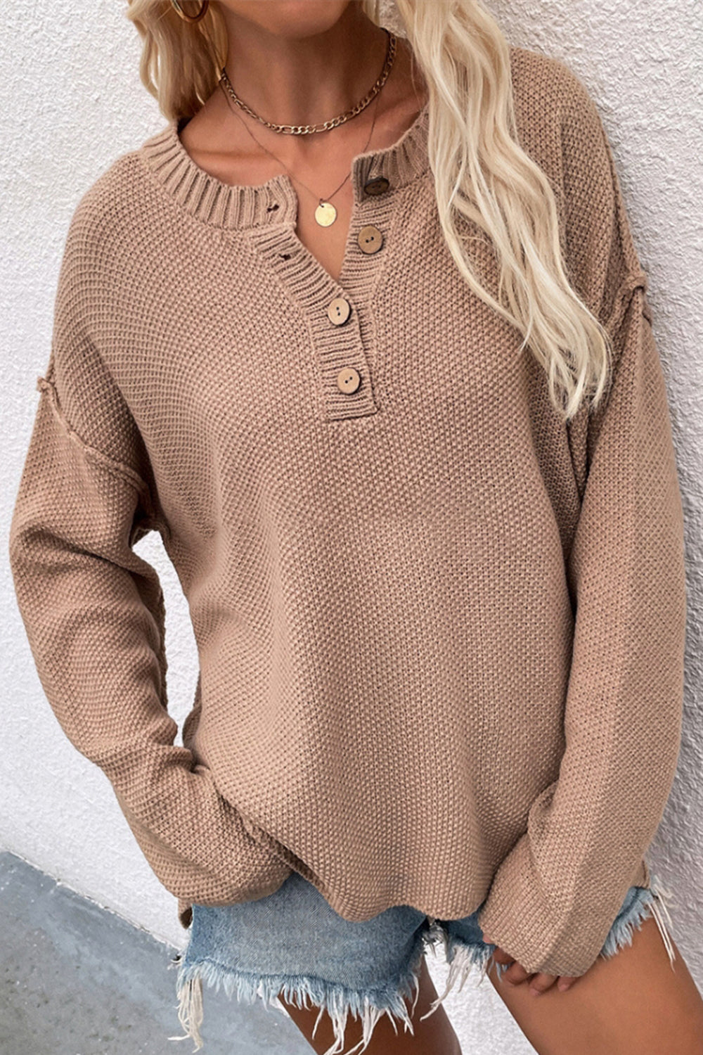 Drune Solid Color Übergrößen V-Ausschnitt Pullover