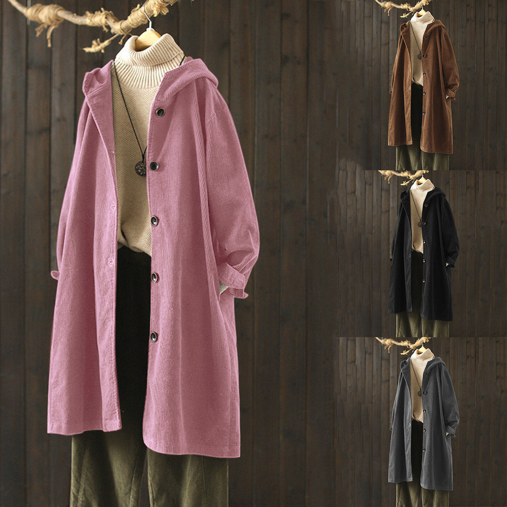 Damen Hoody-mantel mit durchgehendem Knopfverschluss und lässigem Schnitt Drune