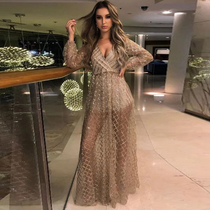 Damen Elegantes Transparenzkleid mit glanzvollen Akzenten Drune