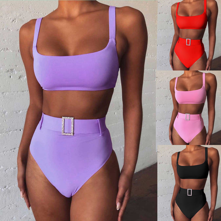 Damen Hoch tailliertes Bikini-Set mit funkelndem Gürtel Drune