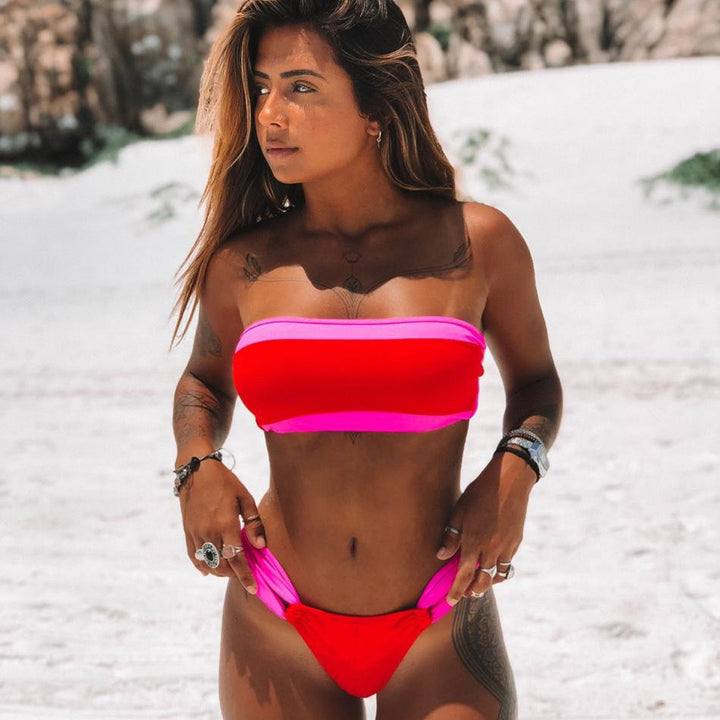 Damen Bandeau-Bikini mit kontrastrierenden Farben Drune