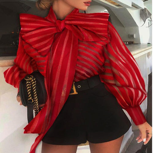 Damen Bluse mit extravaganten Rüschen und eleganten Streifendetails Drune