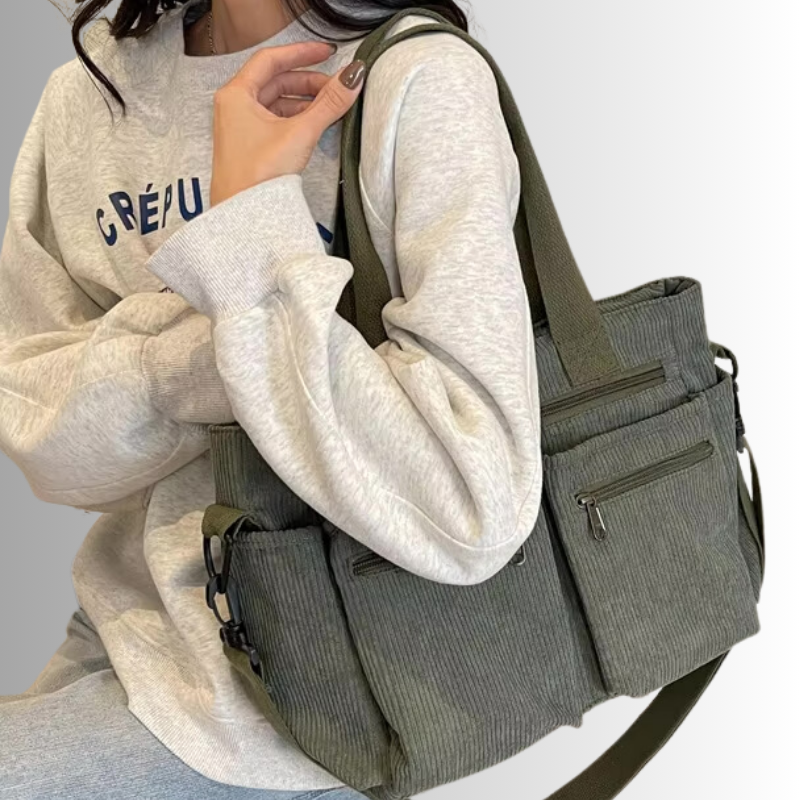 Drune | Cord Schultertasche Mit Mehreren Taschen Für Damen
