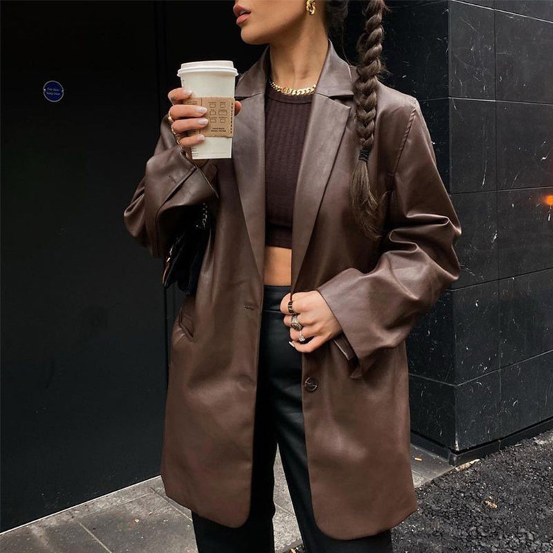 Drune | Vintage Blazer mit Lederlook für Damen