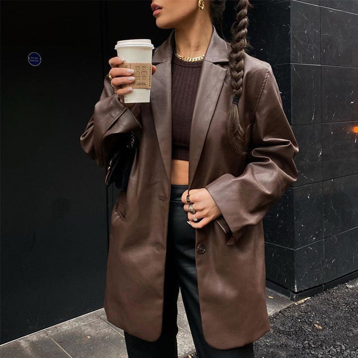 Drune | Vintage Blazer mit Lederlook für Damen