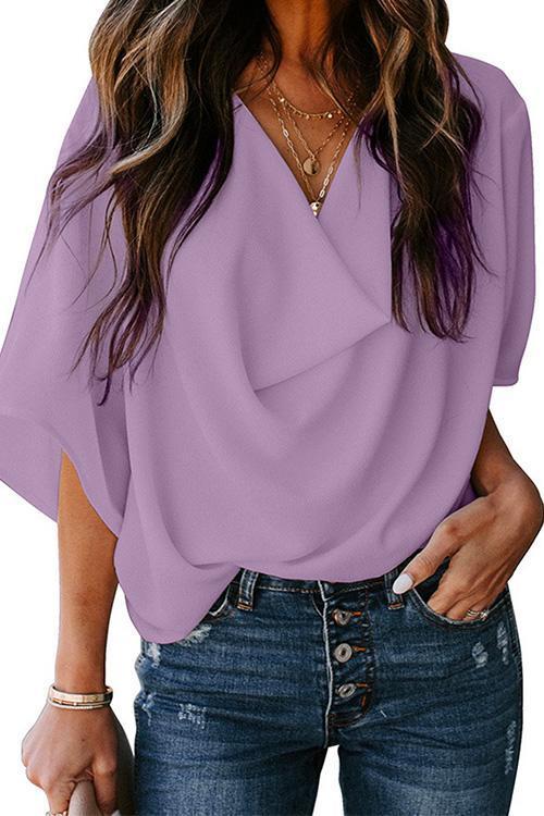 Drune | Rosiedress Cowl Neck Kurzarm Drapiert Chiffon Shirt