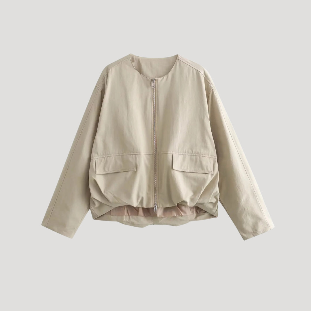 Drune | Damen beige leichte Zip-Up Bomberjacke
