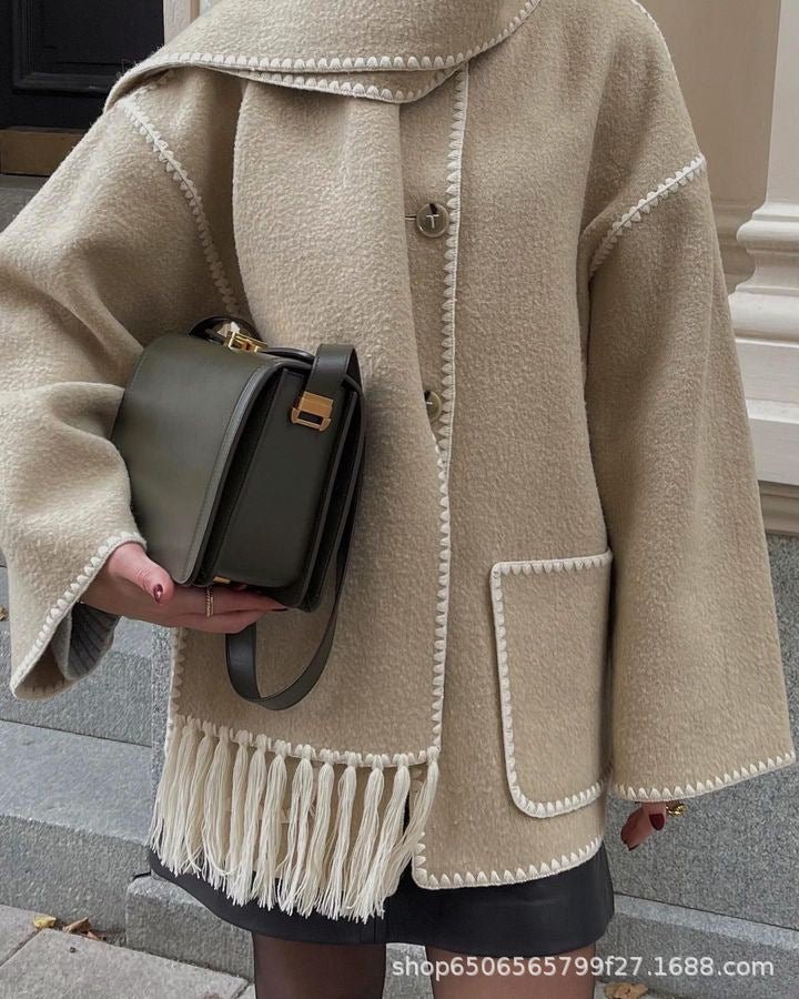Drune | Blend Cape Mantel - Fransenbesatz - Übergröße - Elegante Statement-Oberbekleidung