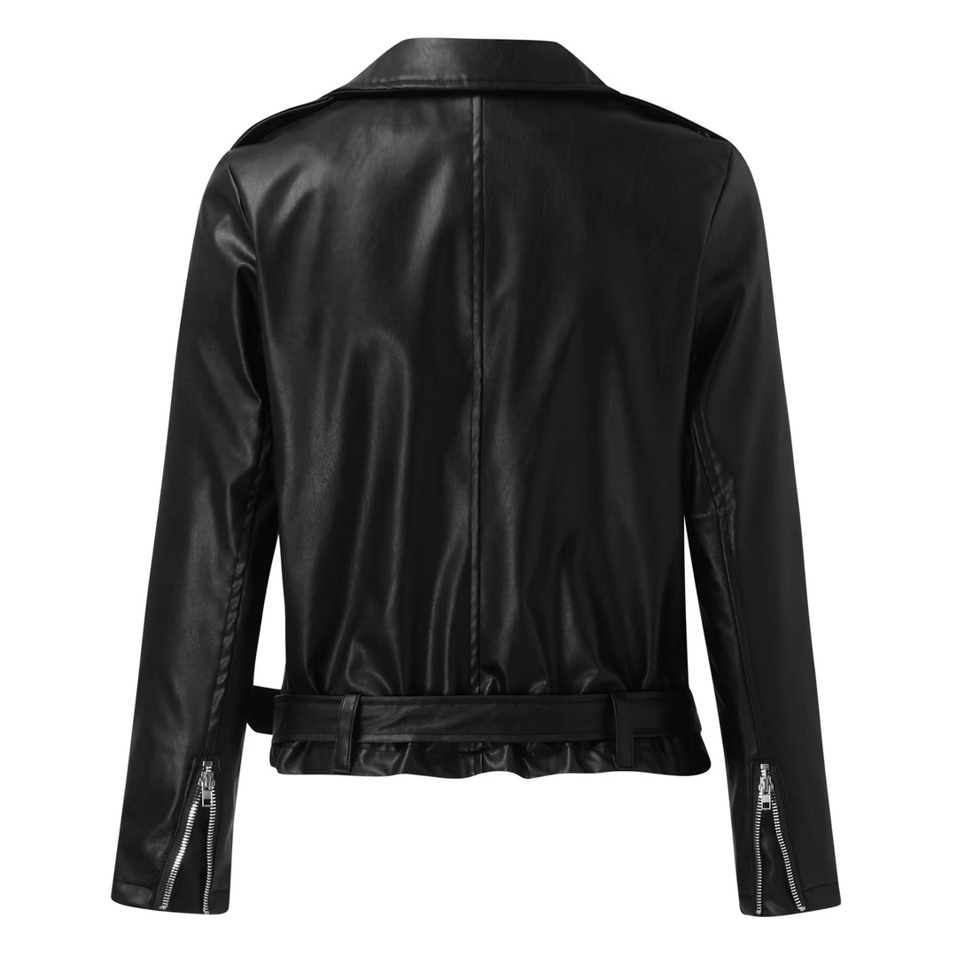 Drune | Jacke Damen Biker Modell mit Gürtel und Reißverschlussdetails