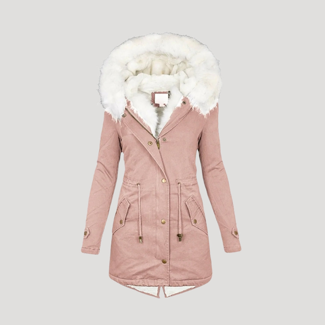 Drune | Damen lange Parka Jacke mit Kunstpelz Kapuze Winterjacke