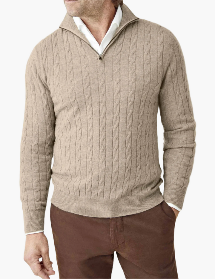 Drune | Zopfmuster Strickpullover mit Reißverschluss - Eleganter Business & Freizeit Pullover