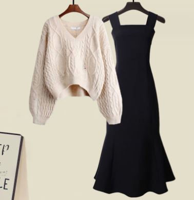 Drune | Zweiteiliges Satz Aus Hochwertigem Kreuzstrickpullover und Fishtail Kleid