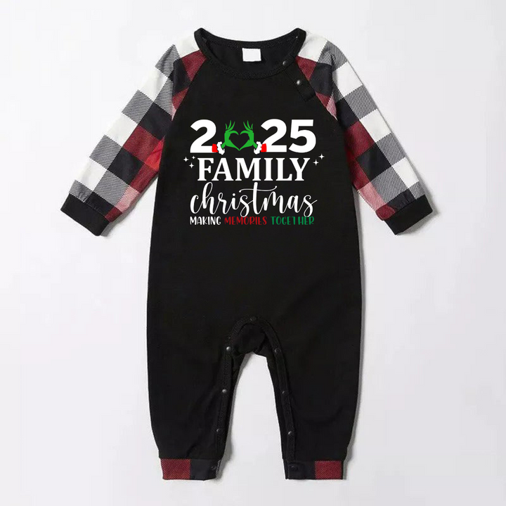 Drune | "2025 Familie Weihnachten" Eigenwilliger Herz Buchstaben Druck Rot & Schwarz & Grau & Weiß Karierte Familienpassende Pyjamas