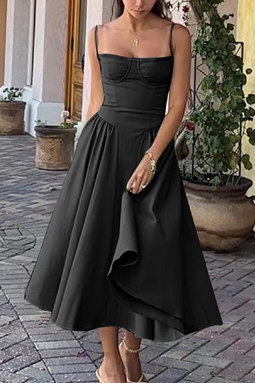 Drune | Rosiedress Spaghetti-Träger Pocketed Korsett Swing Midi Kleid