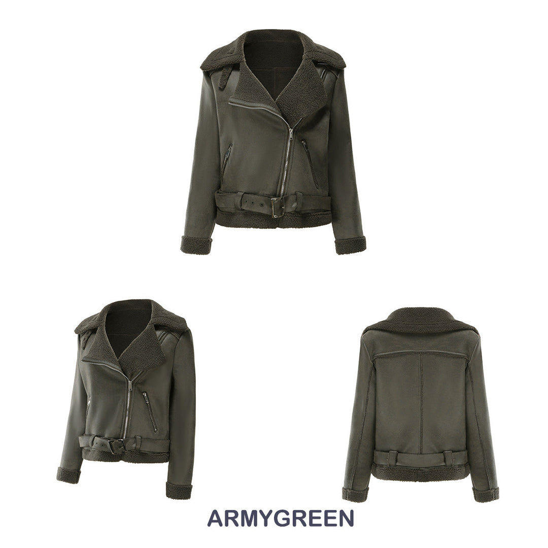 Drune | Winterjacke aus Kunstwildleder mit Fell und Gürtel